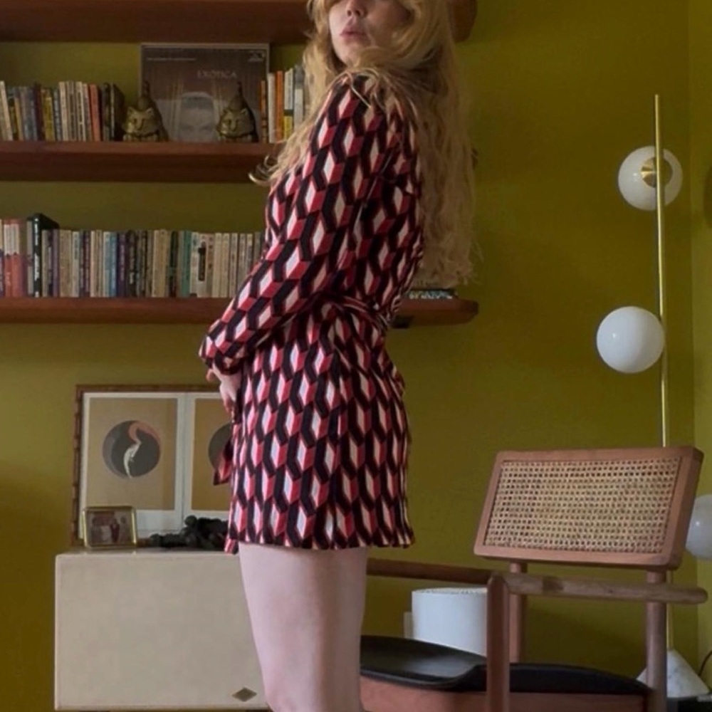 Vintage Diane Von Furstenberg Red and Black Mini Wrap Dress